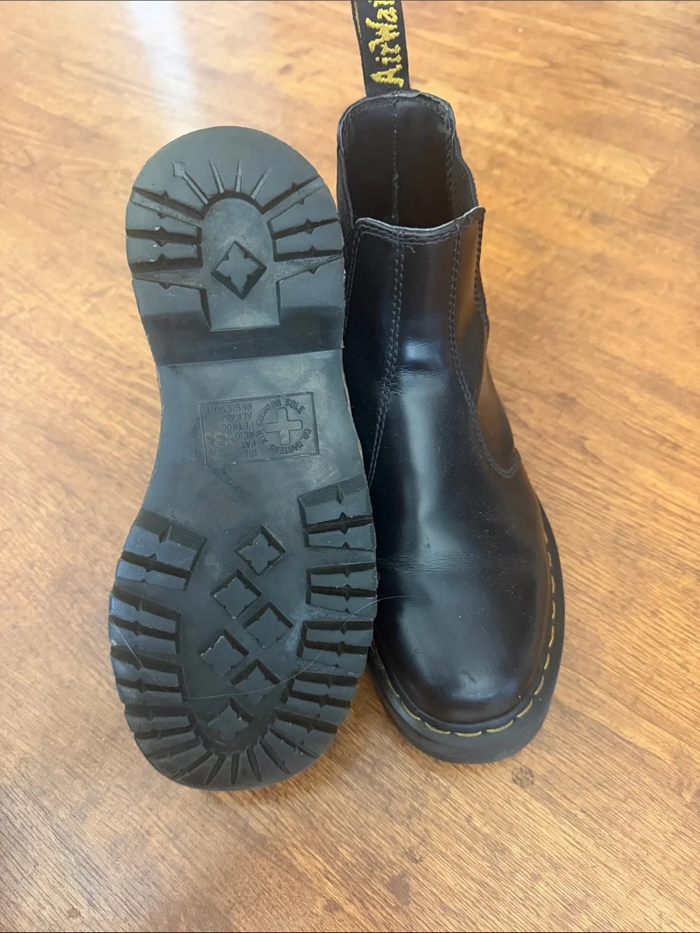 Dr. Martens Black Chelsea Platform Boots with Yellow Stitching